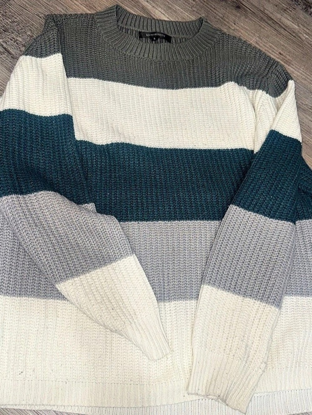 MEROKEETY Women's Long Sleeve Color Block Striped Oversized Sweater Green &